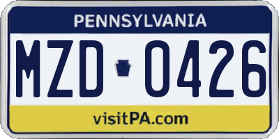 PA license plate MZD0426