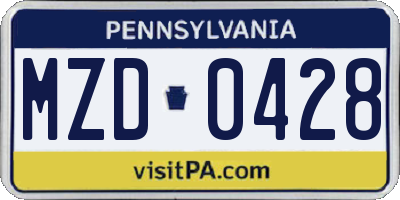 PA license plate MZD0428