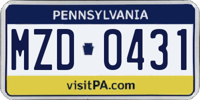 PA license plate MZD0431