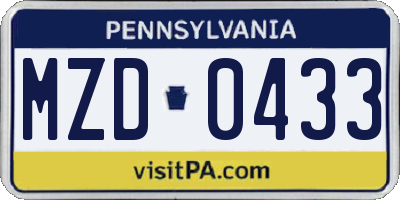 PA license plate MZD0433