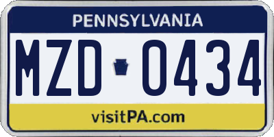 PA license plate MZD0434