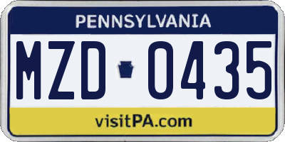 PA license plate MZD0435