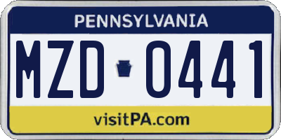 PA license plate MZD0441