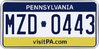 PA license plate MZD0443