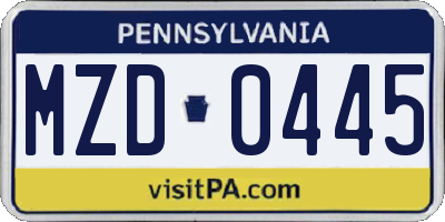 PA license plate MZD0445