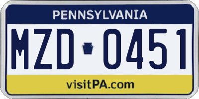 PA license plate MZD0451