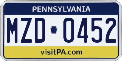 PA license plate MZD0452