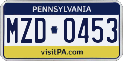 PA license plate MZD0453