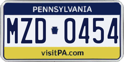 PA license plate MZD0454