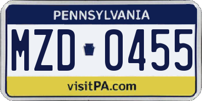 PA license plate MZD0455