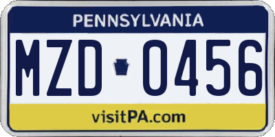 PA license plate MZD0456