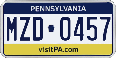 PA license plate MZD0457