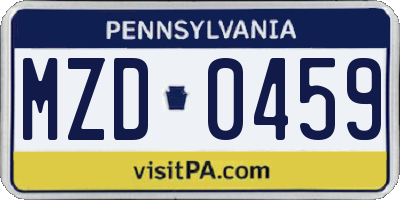 PA license plate MZD0459