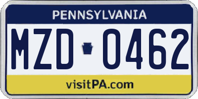 PA license plate MZD0462