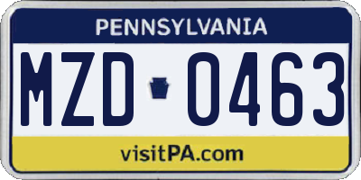 PA license plate MZD0463