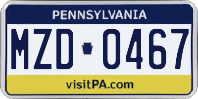 PA license plate MZD0467