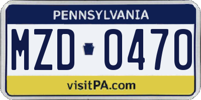 PA license plate MZD0470