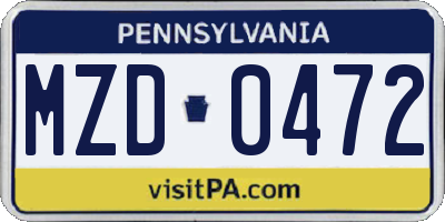PA license plate MZD0472