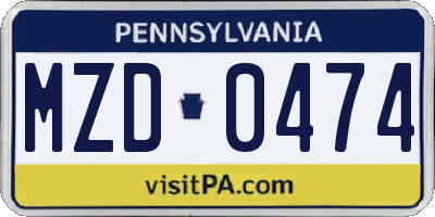 PA license plate MZD0474