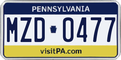 PA license plate MZD0477