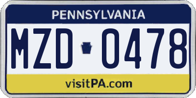 PA license plate MZD0478
