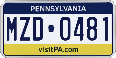 PA license plate MZD0481