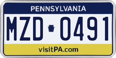 PA license plate MZD0491