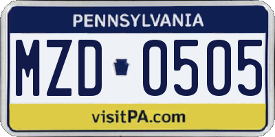 PA license plate MZD0505