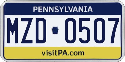 PA license plate MZD0507