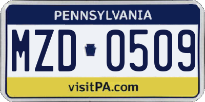 PA license plate MZD0509