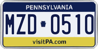 PA license plate MZD0510