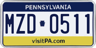 PA license plate MZD0511