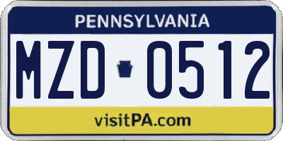 PA license plate MZD0512