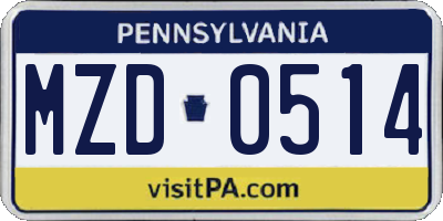 PA license plate MZD0514