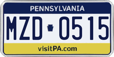 PA license plate MZD0515
