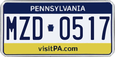 PA license plate MZD0517