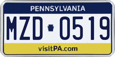 PA license plate MZD0519
