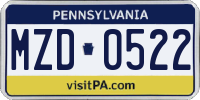 PA license plate MZD0522