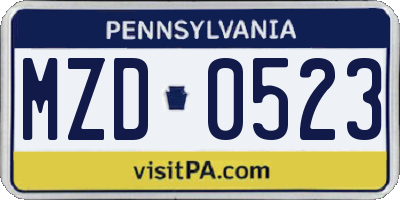 PA license plate MZD0523