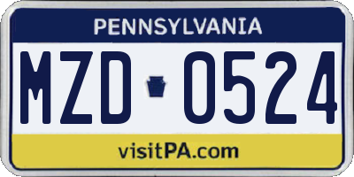 PA license plate MZD0524