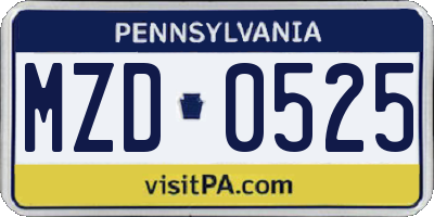 PA license plate MZD0525