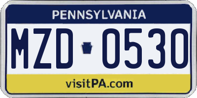 PA license plate MZD0530