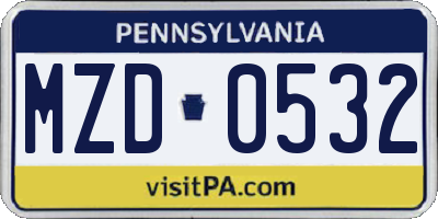 PA license plate MZD0532