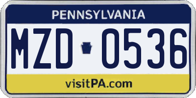 PA license plate MZD0536