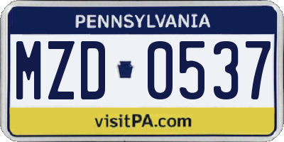PA license plate MZD0537