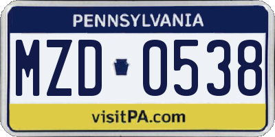 PA license plate MZD0538