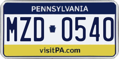 PA license plate MZD0540