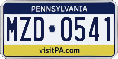 PA license plate MZD0541
