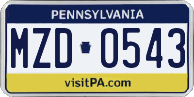 PA license plate MZD0543