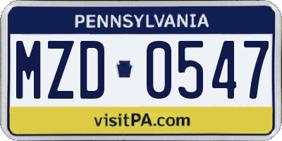 PA license plate MZD0547